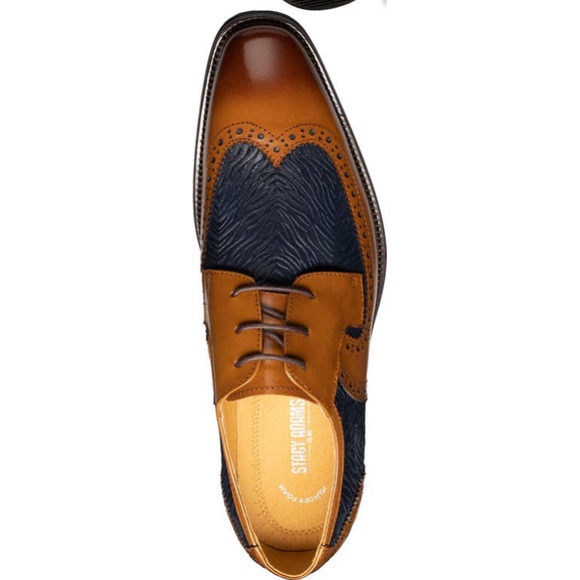 NWT Stacy Adams Hollis Wingtip Derby navy zebra and cognac - size 12 - sold out! - Picture 6 of 8